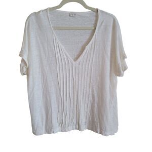 Poetry Lined V Neck Tee Shirt Women's Size 10 Medium White Pintuck Dolman Sleeve